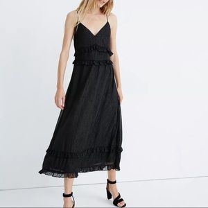 Madewell Black Pintuck Cami Midi Dress Metallic Sz 4